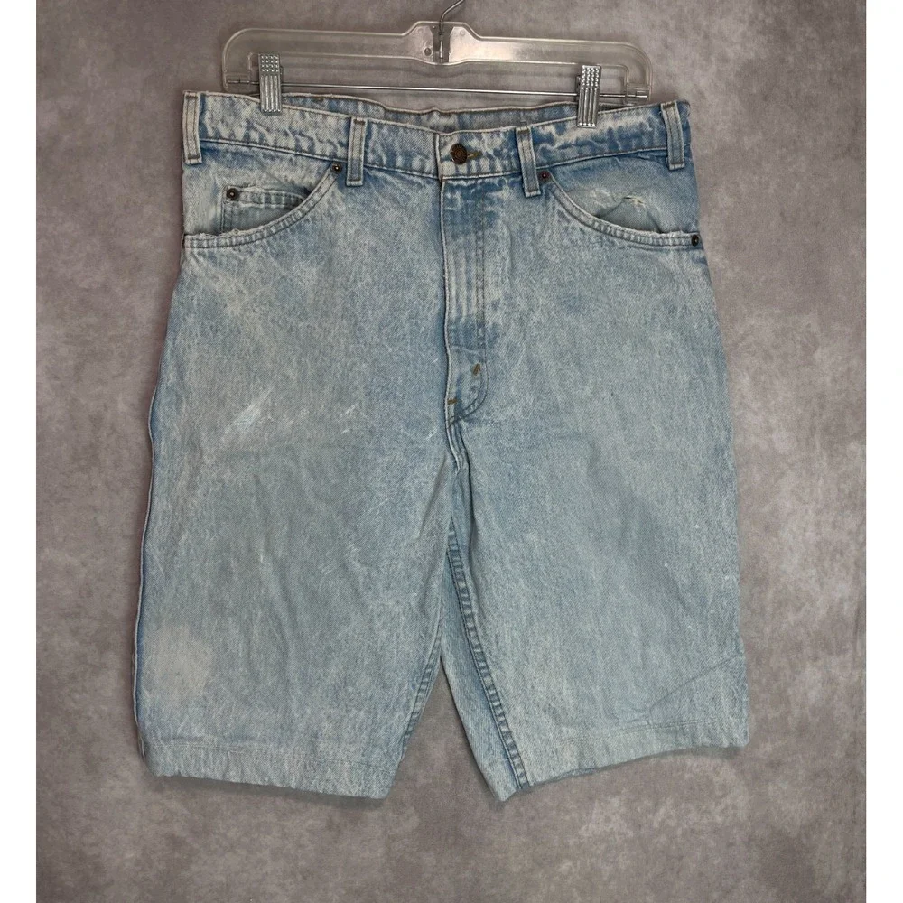 VINTAGE Levis Jean Shorts Mens 34 Blue Distressed Denim Jorts Orange Tab USA 90s